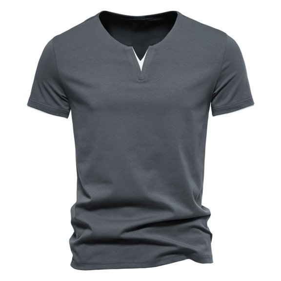 SWSMCLT Men's V Neck T Shirt Short Sleeve Top Spring Spandex Fashion Home Tshirt Fitted Cotton Summer Basic Dark Grey Medium