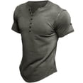 thumbnail image 1 of SWSMCLT Men's V Neck T Shirt Short Sleeve Tshirt Fitted Fashion Soft Henley Button Summer Vacation T-shirt Grey XX-Large, 1 of 1