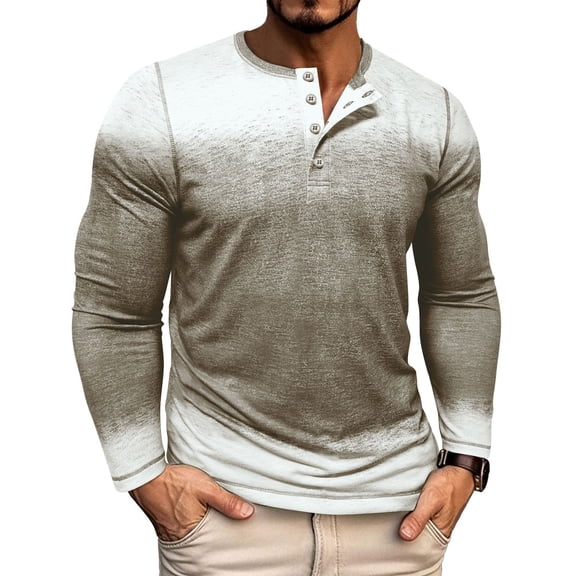 SWSMCLT Men's Vintage Henley Shirt Casual Crew Neck Fall Fashion Winter Pull On Henley Shirt Long Sleeve Top Button Khaki XX-Large