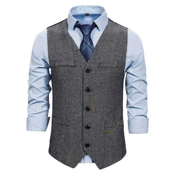 SWSMCLT Men's Waistcoat Fitted Formal Cotton Business V Neck Suit Vest Sleeveless Formal Top Grey 36