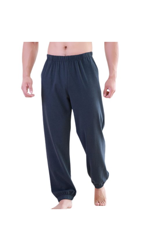 Men's Warm Lounge Pants Winter Fleece Pj Bottoms Tapered Leg Casual Walking Pants Lightweight Cozy Baggy Sweatpants Ankle Length Soft Comfy Spring Fall Blue Large