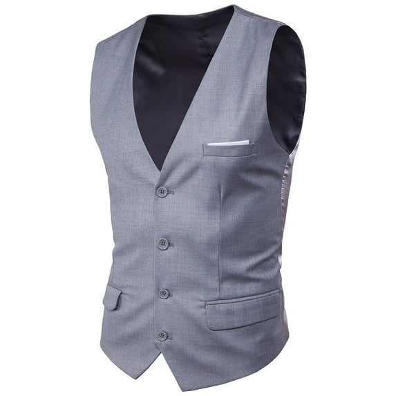 SWSMCLT Men's Wedding Sleeveless V Neck Waistcoat Top Soft Vest Single-breasted Vintage Fitted Dress Fashion Work Spring Light Grey Large