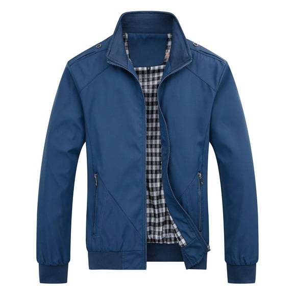 SWSMCLT Men's Windbreaker Jacket Lightweight Spring Jackets Business Casual Work Jackets & Coats Zip Up Pocket Soft Mock Neck Blue Medium
