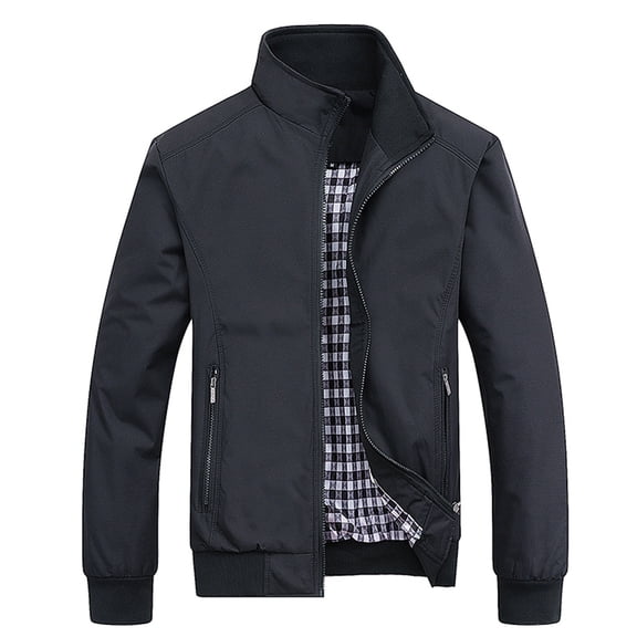 SWSMCLT Men's Windproof Jacket Light Full Zip Casual Lightweight Windbreakers Softshell with Pockets Long Sleeve Plaid Lining Shell Wind Resistant Rain Black X-Large