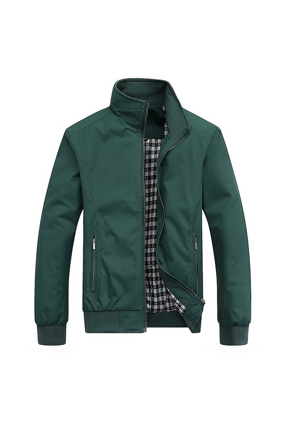 Men's Windproof Jacket Light Full Zip Casual Lightweight Windbreakers Softshell with Pockets Long Sleeve Plaid Lining Shell Wind Resistant Rain Green Medium