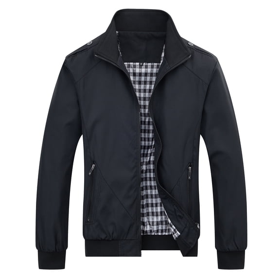 SWSMCLT Men's Windproof Jacket Slim Fit Casual Coat Light Full Zip with Pockets Plaid Lining Long Sleeve Rain Raincoat Windbreaker Lightweight Softshell Black Medium