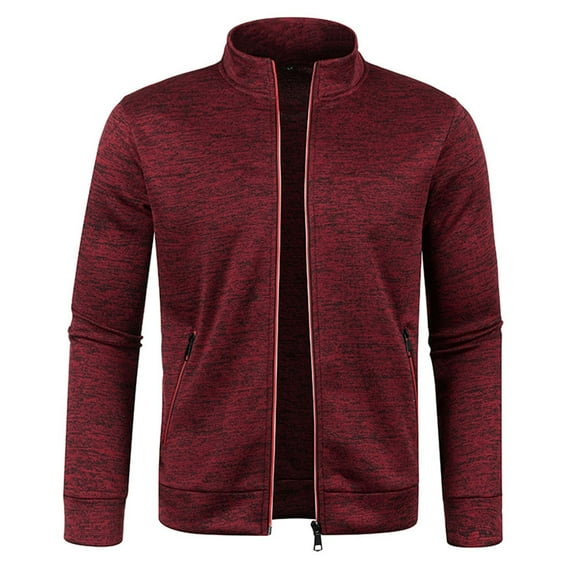 SWSMCLT Men's Winter Cardigan Zipper Fleece Lining Sweater Outerwear Warm Knitwear Spring Full Zip Warm Pocket Burgundy Large