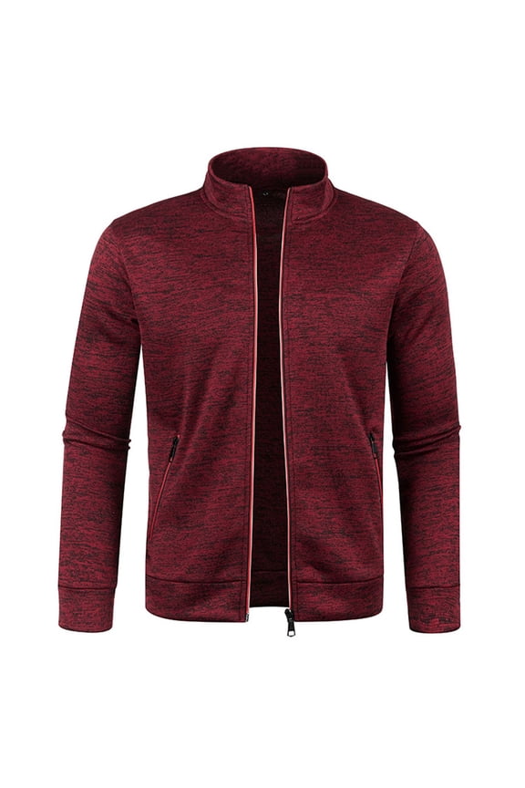 Men's Winter Cardigan Zipper Fleece Lining Sweater Outerwear Warm Knitwear Spring Full Zip Warm Pocket Burgundy Medium
