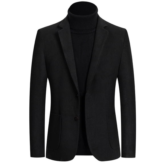 SWSMCLT Men's Winter Coat Wool Top Casual Regular Fit Notch Collar Blazer Long Sleeve Fashion Snow Button Lapel Black Small