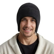 SWSMCLT Men's Winter Ear Hat Earflap Beanie Warm Fall Fashion Stretch Thick Women's Soft Winter Hat Unisex with Ear Flaps Black One Size