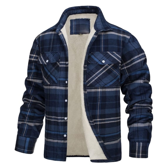 SWSMCLT Men's Long Sleeve Coat Winter Spandex Comfy Coats Top Fall Fleece Lined Button Snow Thick Button Up Navy Medium