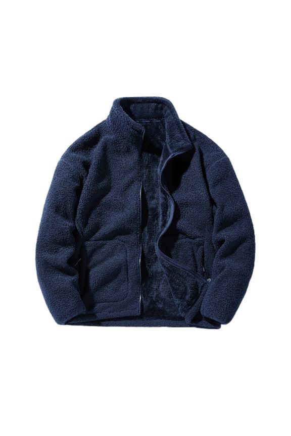 Men's Winter Jacket Lightweight Long Sleeve Turtle Neck Outerwear Sherpa Fleece Cozy Zipper Fall Casual Warm Teddy Thick Lining Jackets & Coats Navy 40