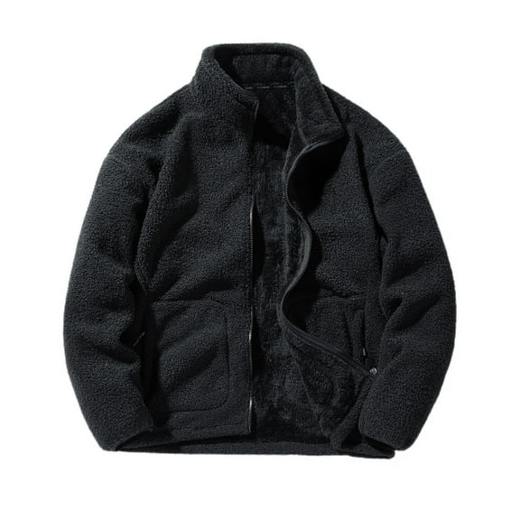 SWSMCLT Men's Winter Jacket Lightweight Long Sleeve Turtle Neck Outerwear Sherpa Fleece Cozy Zipper Fall Casual Warm Teddy Thick Lining Jackets & Coats Black 48