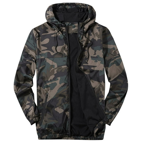 SWSMCLT Men's Winter Jacket Long Sleeve Outerwear Camo Printed Windbreaker Snow Hooded Fall Zip Up Drawstring Casual Camo Small