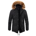 thumbnail image 1 of SWSMCLT Men's Winter Jackets & Coats Warm Fuzzy Plush Quilted Insulated Full Zip Button Faux Shearling Parka Jacket with Detachable Fur Hood Fleece Lined Slim Fit Black 38, 1 of 2