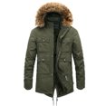 thumbnail image 1 of SWSMCLT Men's Winter Jackets & Coats Warm Fuzzy Plush Quilted Insulated Full Zip Button Faux Shearling Parka Jacket with Detachable Fur Hood Fleece Lined Slim Fit Army Green 40, 1 of 2