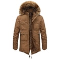 thumbnail image 1 of SWSMCLT Men's Winter Jackets & Coats Warm Fuzzy Plush Quilted Insulated Full Zip Button Faux Shearling Parka Jacket with Detachable Fur Hood Fleece Lined Slim Fit Coffee 38, 1 of 2