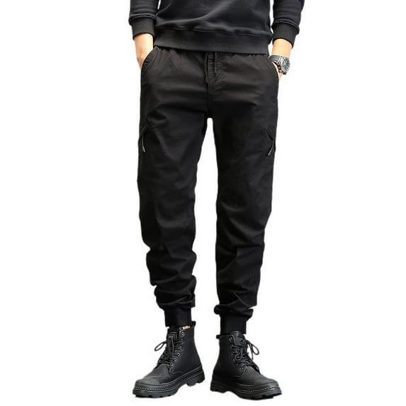 SWSMCLT Men's Winter Loose Elastic Waist Drawstring Trousers Casual Cargo Pants Ankle Comfy Spandex Harem Pants Black 38
