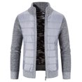 thumbnail image 1 of SWSMCLT Men's Winter Quilted Puff Jackets Thermal Warm Slim Fit Long Sleeve Knit Cardigan Sweaters Patchwork Fleece Lined Jacket Soft Zip Up Thick Business Casual Outerwear Grey 40, 1 of 3