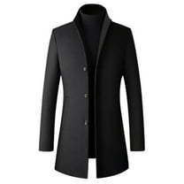 SWSMCLT Men's Wool Blend Coat Fall Winter Thick Topcoats Business Casual Work Warm Soft Pocket Single Breasted Slim Fit Pea Coat Quilted Top Coats Long Sleeve Stand Collar Black X-Large