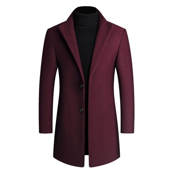 SWSMCLT Men's Wool Blend Coat Slim Fit Pea Coats Winter Coat Jacket Thermal Fashion Single Breasted Long Sleeve Overcoat Pocket Classic Red Small