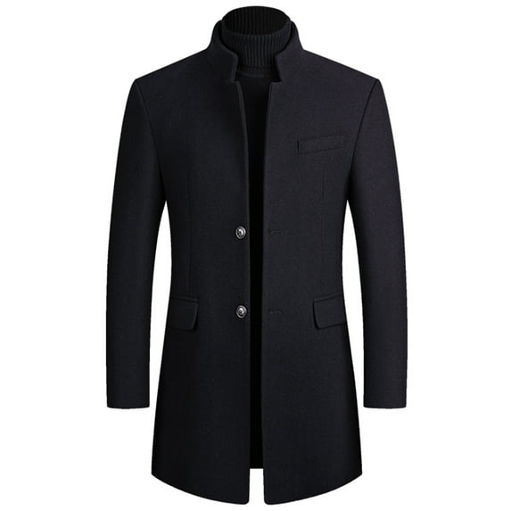 SWSMCLT Men's Wool Blend Pea Coat Quilted Lined Long Trench Coat Single Breasted Notch Lapel Business Casual Dress Overcoat Warm Winter Slim Fit Peacoat Jacket Fall Top Navy 40