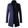 thumbnail image 1 of SWSMCLT Men's Wool Blend Pea Coat Thick Quilted Long Topcoats Single Breasted Slim Fit Peacoat Trench Coat Winter Fall Band Collar Long Sleeve Warm Business Casual Work Navy X-Large, 1 of 5