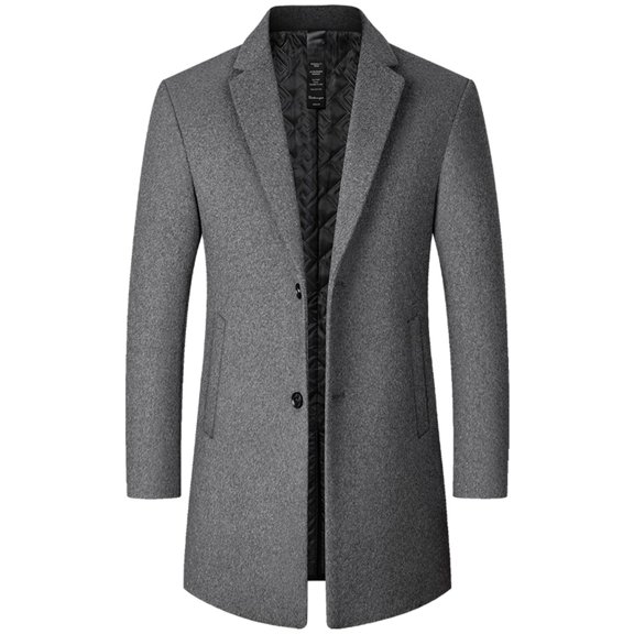SWSMCLT Men's Wool Blend Pea Coat Warm Single Breasted Top Coat Quilted Slim Fit Topcoat Long Sleeve Winter Fall Business Casual Pocket Grey Large
