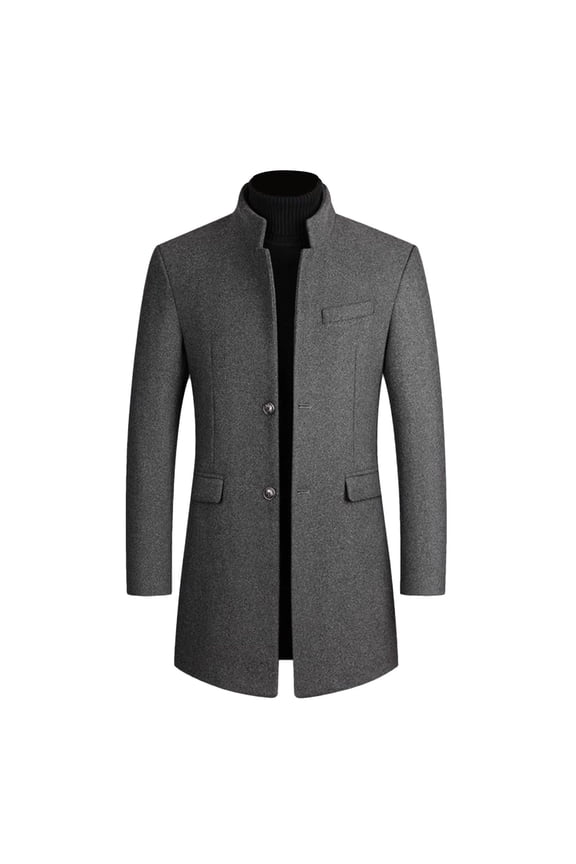 Men's Wool Blend Pea Coats Winter Long Sleeve Slim Fit Topcoat Thermal Quilted Coat Jacket Fall Thick Work Casual Classic Grey X-Small