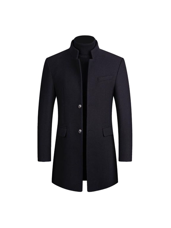 Men's Wool Blend Pea Coats Winter Long Sleeve Slim Fit Topcoat Thermal Quilted Coat Jacket Fall Thick Work Casual Classic Navy Small