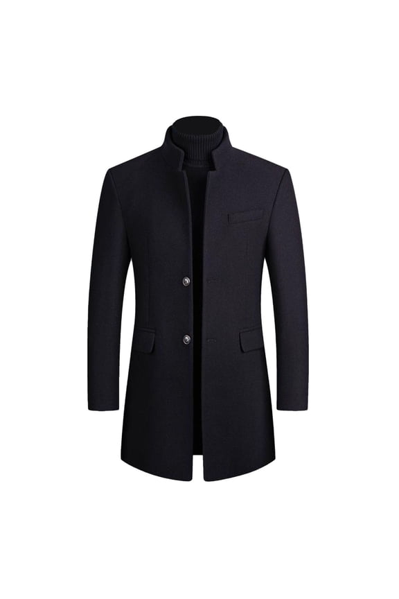 Men's Wool Blend Pea Coats Winter Long Sleeve Slim Fit Topcoat Thermal Quilted Coat Jacket Fall Thick Work Casual Classic Navy Small