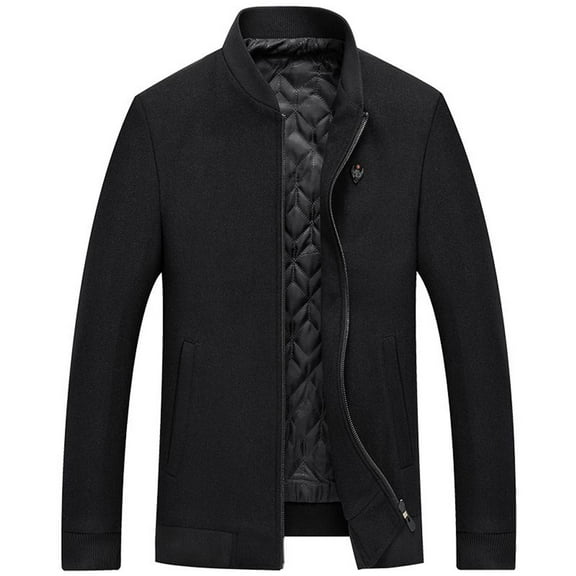 SWSMCLT Men's Wool Coats Quilted Bomber Jackets Long Sleeve Slim Fit Cozy Pocket Casual Jackets Spring Fall Top Thick Warm Black Medium