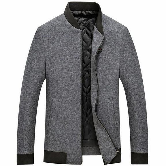 SWSMCLT Men's Wool Coats Quilted Bomber Jackets Long Sleeve Slim Fit Cozy Pocket Casual Jackets Spring Fall Top Thick Warm Grey Medium