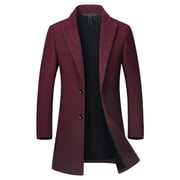 SWSMCLT Mens Wool Jackets & Coats Long Sleeve Winter Slim Fit Overcoat Single Breasted Pea Coats Thermal Trench Coat Burgundy 34
