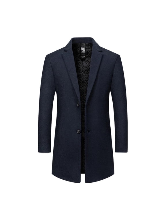 Men's Wool Pea Coat Pocket Single Breasted Navy Large
