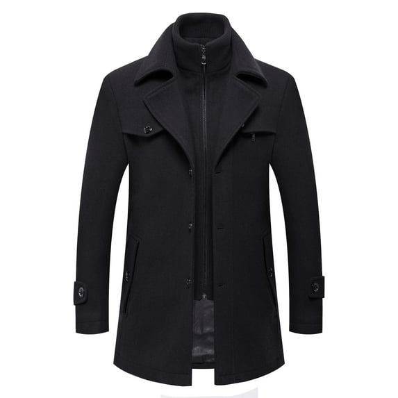 SWSMCLT Men's Wool Pea Coat Quilted WarmPeacoat Work Button Down Zip Up Business Casual Slim Fit Long Sleeve Winter Top High Neck Jackets Coats Black Medium