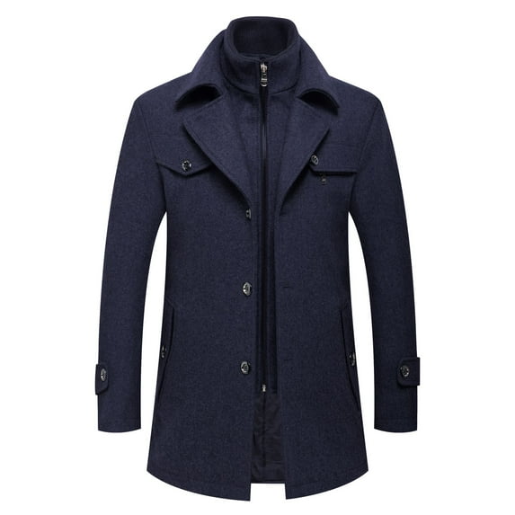 SWSMCLT Men's Wool Pea Coat Quilted WarmPeacoat Work Button Down Zip Up Business Casual Slim Fit Long Sleeve Winter Top High Neck Jackets Coats Navy Small