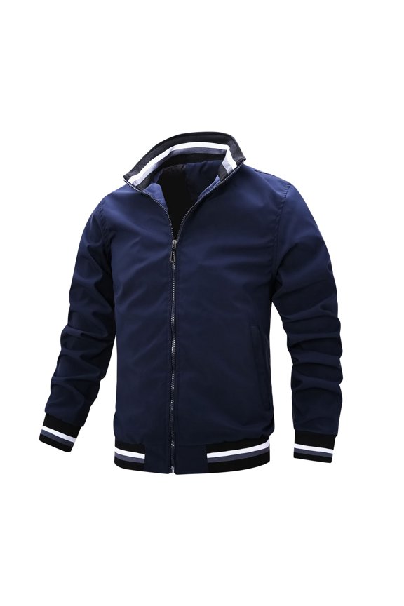 Men's Workout Full Zip Jackets Zip Front Jackets & Coats Top Fall Zip Up Fitted Casual Classic Slimming Dark Blue X-Large
