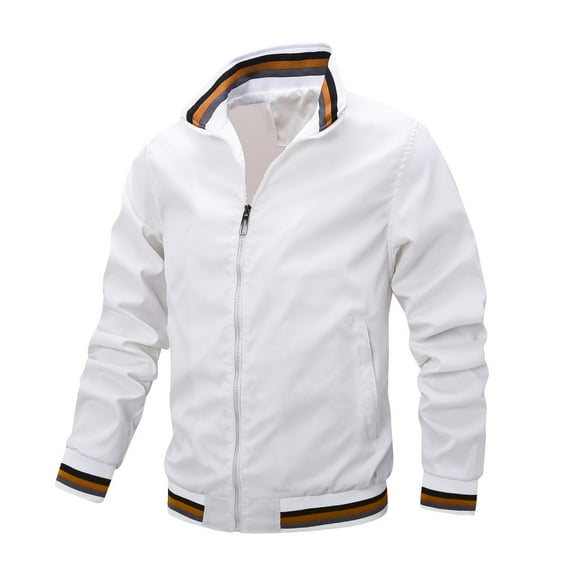 SWSMCLT Men's Workout Full Zip Jackets Zip Front Jackets & Coats Top Fall Zip Up Fitted Casual Classic Slimming White Small