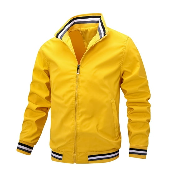 SWSMCLT Men's Workout Full Zip Jackets Zip Front Jackets & Coats Top Fall Zip Up Fitted Casual Classic Slimming Yellow X-Large