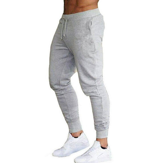 SWSMCLT Men's Workout Pants Joggers Fall Elastic Waist Pants Drawstring Trousers Casual Hiking Pocket Basic Comfy Light Grey Large