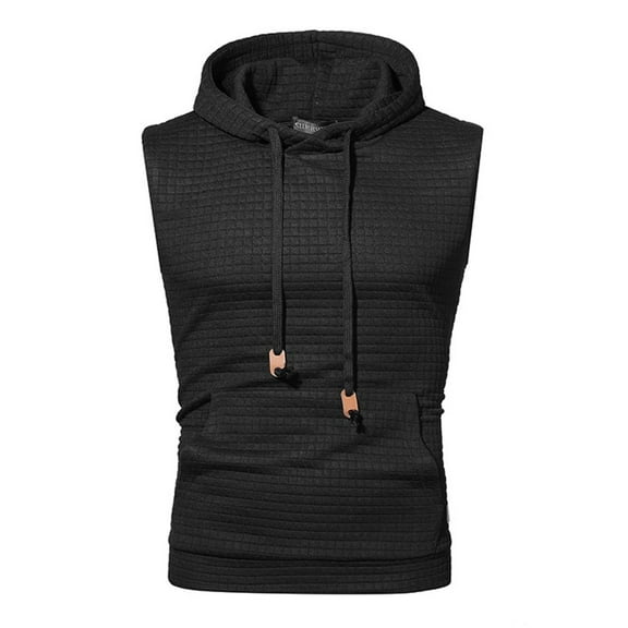 SWSMCLT Men's Workout Top Soft Hoodie Slim Fit Hoodies Vest Fitted Running Waffle Knit Sleeveless Hooded Tank Summer Pocket Black Large