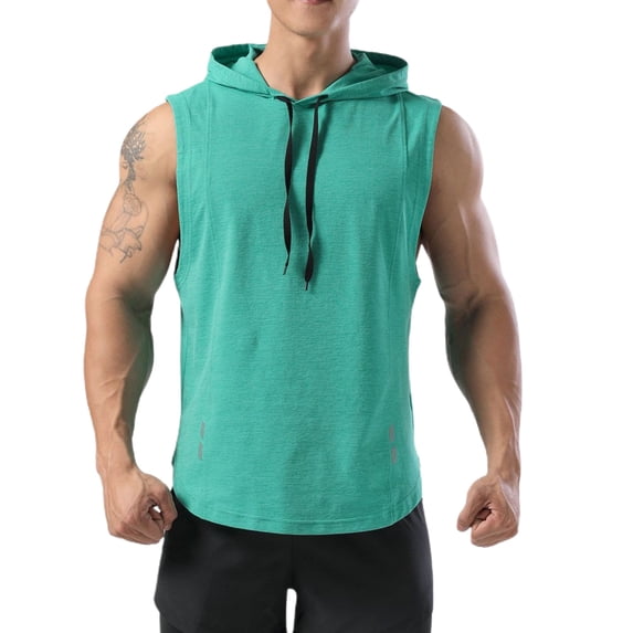 SWSMCLT Men's Workout Top Soft Quick Dry Loose Hooded Vest Fit Tank Top Running Summer Sleeveless Hoodies High Low Casual Fall Mint Large