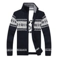 thumbnail image 1 of SWSMCLT Men's Zip Up Cardigan Sweater Soft Slim Fit High Neck Christmas Long Sleeve Outerwear Norway Printed Knit Sweaters Winter Fall Warm Full Zipper Cozy Dark Blue Small, 1 of 1