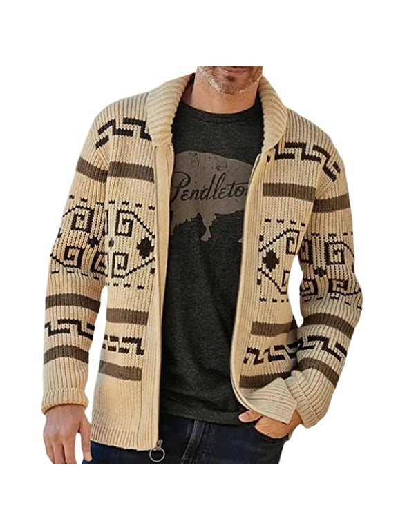 Men's Zip Up Shawl Collar Cardigan Sweaters Zipper Knit Casual Knitwear Khaki Medium