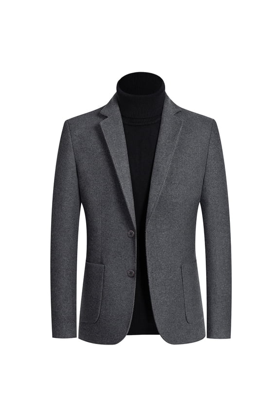 Mens Jacket Two Button Flap Pocket Slim Fit Suit Jacket Wool Blend Fitted Blazer Notch Lapel Business Casual Suit Separate Grey 46