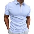 thumbnail image 1 of SWSMCLT Mens Soft Polo Shirt Summer Half Zip Tops Short Sleeve Quarter Zip Up Basic Fashion Cotton Thin Metal Light Blue Small, 1 of 1