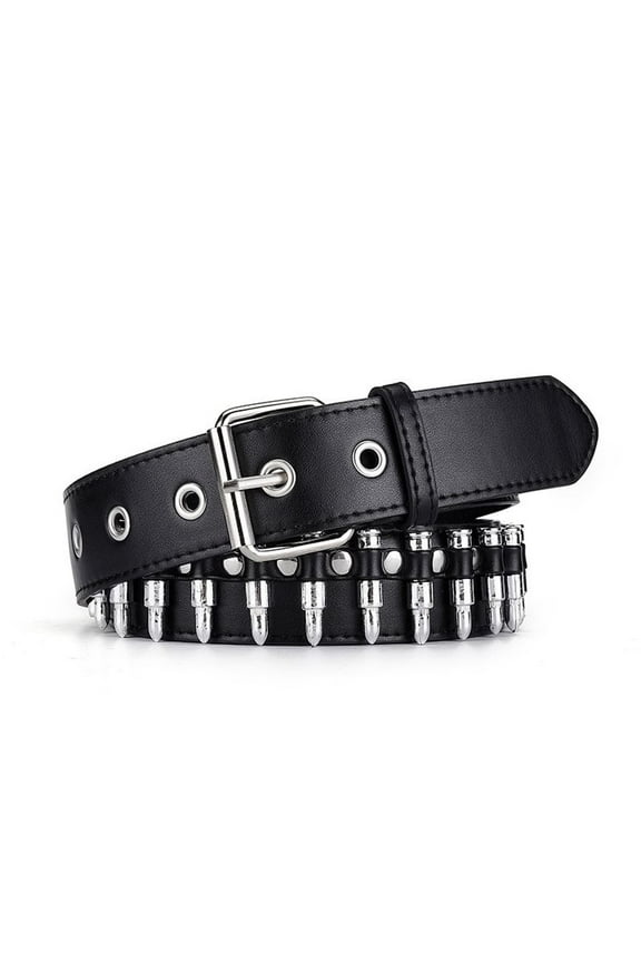 Unisex Faux Metal Bullet Rivet Belts for Women/Men Studded Faux Leather Belt Punk Rock Style Grommet Gothic Belt Black X-Small-Large