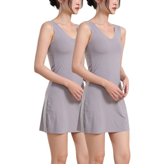 SWSMCLT Women's 2 Pack Nightgown Mid Thigh Sleeveless Nightshirt Sleepshirt Basic Reversible Night Gown Stretchy Lounge Dress Grey 16-18