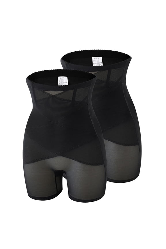 Women's 2 Pack Shapewear Shorts Semi Formal Shapewear Wedding Shaper Mid Thigh Short Mesh Breathable Prom Black X-Small